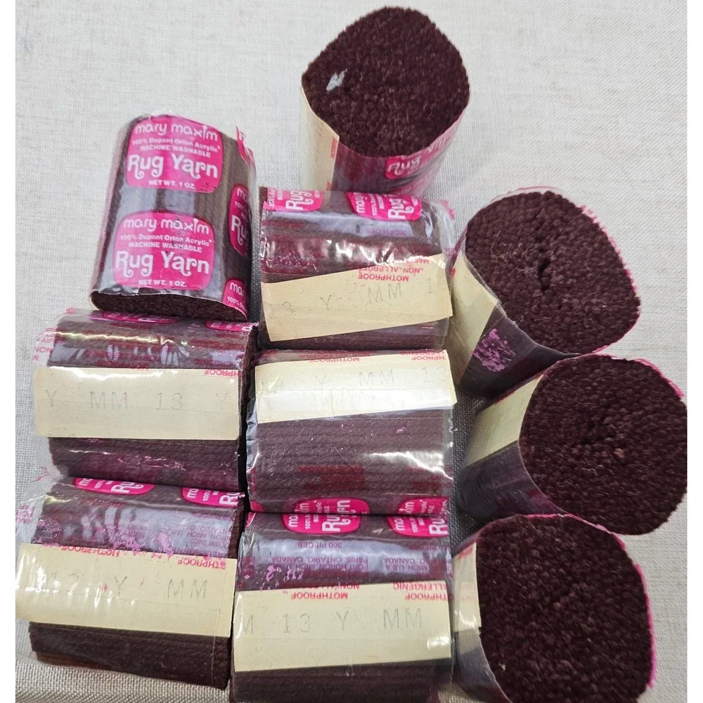 Mary Maxim Rug Yarn Maroon 9 Bundles 100% Orlon Acrylic Latch Hook Pre-Cut vtg